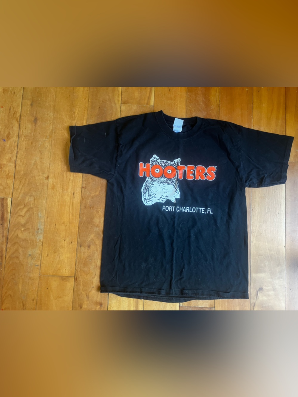 Hooters Black Short Sleeve Tee with Orange Logo